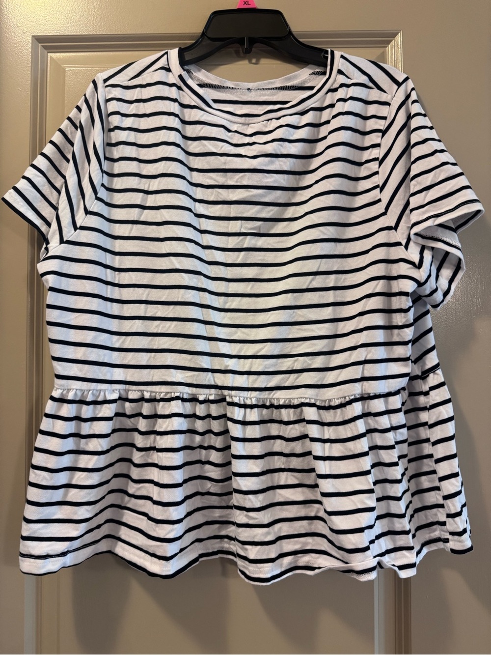 SHEIN Black & White Striped Peplum Top